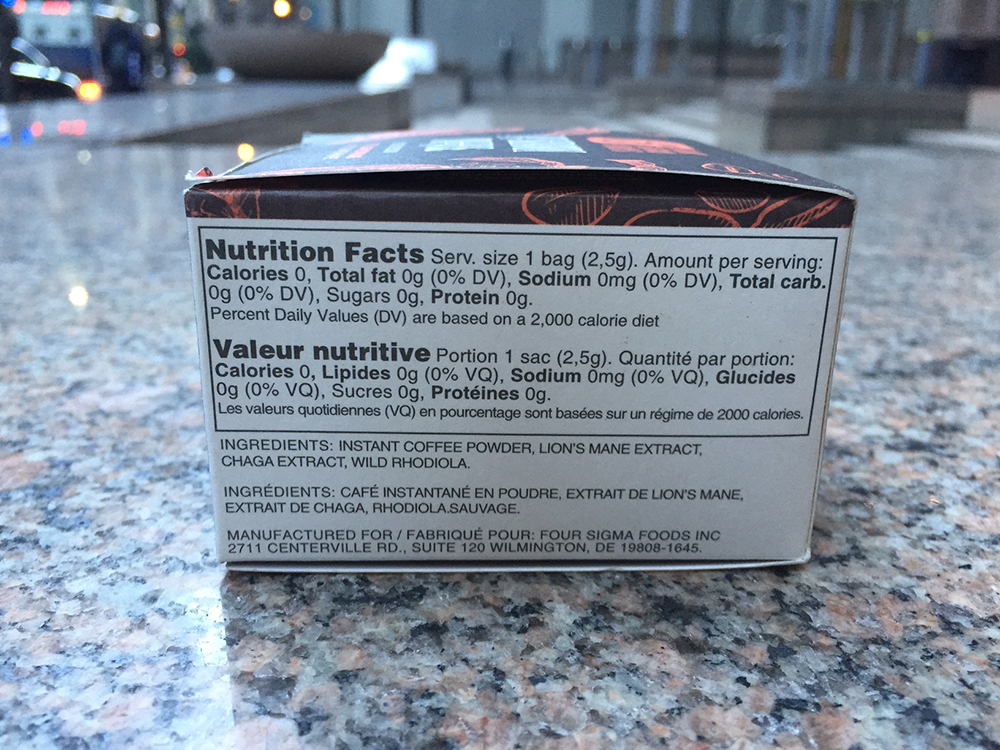 Mushroom Coffee Lions Mane Nutrition Label